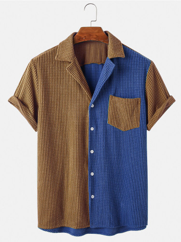 Mens Corduroy Designed Patchwork Chest Pocket Casual Shirt Mens Corduroy Designed Patchwork Chest Pocket Casual Shirt