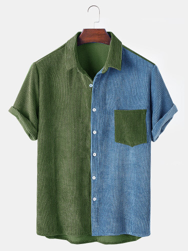 Mens Designed Corduroy Patchwork Pocket Breathable Casual Shirts Mens Designed Corduroy Patchwork Pocket Breathable Casual Shirts