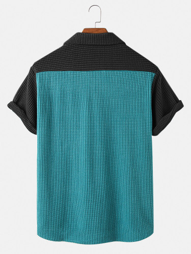 Mens Casual Corduroy Patchwork Lapel Collar Short Sleeve Shirts Mens Casual Corduroy Patchwork Lapel Collar Short Sleeve Shirts