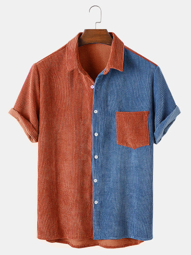 Mens Designer Corduroy Patchwork Pocket Breathable Casual Shirts Mens Designer Corduroy Patchwork Pocket Breathable Casual Shirts