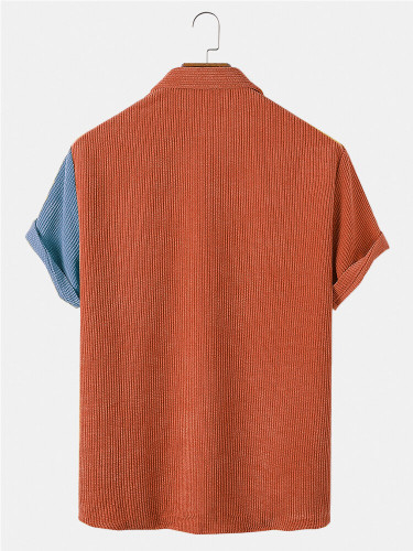 Mens Designer Corduroy Patchwork Pocket Breathable Casual Shirts Mens Designer Corduroy Patchwork Pocket Breathable Casual Shirts
