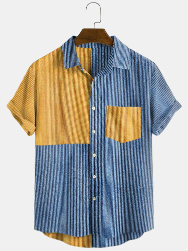 Mens Corduroy Solid Patchwork Casual Light Short Sleeve Shirts Mens Corduroy Solid Patchwork Casual Light Short Sleeve Shirts