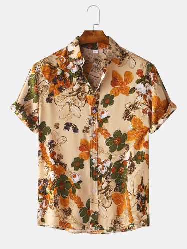 Mens Vintage Floral Oil Printting Short Sleeve Shirts Mens Vintage Floral Oil Printting Short Sleeve Shirts