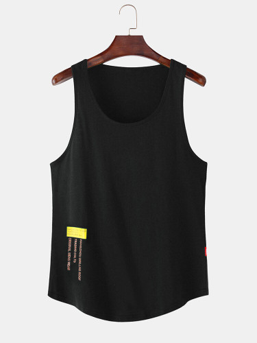 Mens Solid Color Character Print Breathable Loose Sleeveless Tank Top