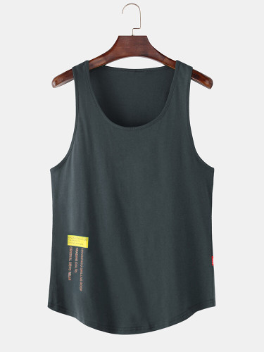 Mens Solid Color Character Print Breathable Loose Sleeveless Tank Top