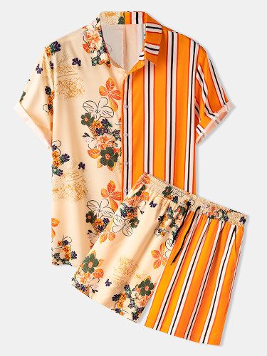 Mens Floral & Stripes Print Light Designer Casual Drawstring Waist Loungewear Mens Floral & Stripes Print Light Designer Casual Drawstring Waist Loungewear