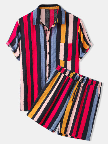 Mens Multi-Color Striped Print Casual Loose Drawstring Waist Loungewear Mens Multi-Color Striped Print Casual Loose Drawstring Waist Loungewear