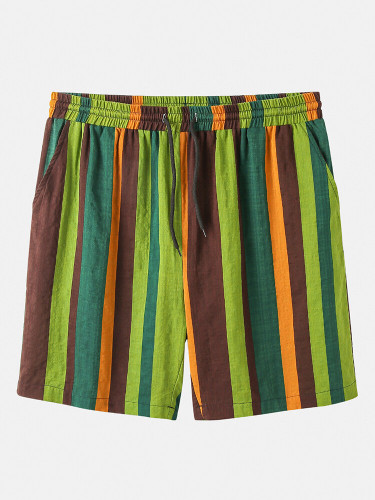 Men Thin & Breathable Cotton Outfits Sets Colorful Stripe Two Pieces Men Thin & Breathable Cotton Outfits Sets Colorful Stripe Two Pieces