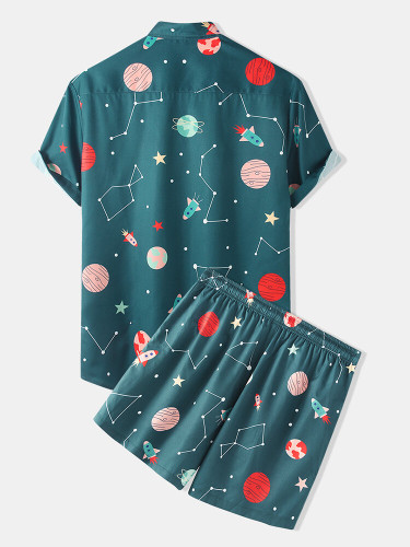 Mens Funny Space Cartoon Print Loose Breathable & Thin Suits Mens Funny Space Cartoon Print Loose Breathable & Thin Suits