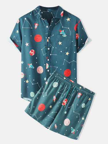 Mens Funny Space Cartoon Print Loose Breathable & Thin Suits Mens Funny Space Cartoon Print Loose Breathable & Thin Suits