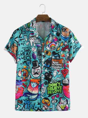Mens Allover Funny Cartoon Print Loose Casual Two Pieces Outfits