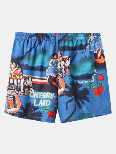 Mens Holiday Tropical Printed Revere Collar Short Sleeve Shirts Drawstring Shorts Set Mens Holiday Tropical Printed Revere Collar Short Sleeve Shirts Drawstring Shorts Set