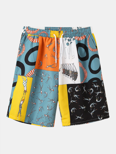 Mens Mixed Pattern Print Breathable Loose Drawstring Waist Two Pieces Mens Mixed Pattern Print Breathable Loose Drawstring Waist Two Pieces