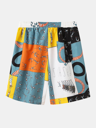 Mens Mixed Pattern Print Breathable Loose Drawstring Waist Two Pieces Mens Mixed Pattern Print Breathable Loose Drawstring Waist Two Pieces