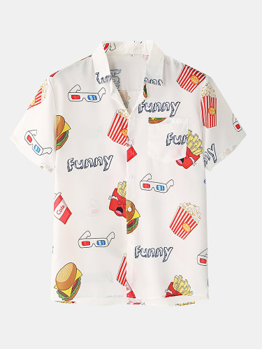 Men Funny Print Hamburger Loungewear Sets Two Pieces Lapel Collar Short Sleeve Thin Summer Pajamas Men Funny Print Hamburger Loungewear Sets Two Pieces Lapel Collar Short Sleeve Thin Summer Pajamas