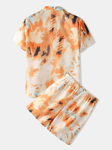 Men Summer Thin Tie Dye Short Sleeve Pajamas Sets Zipper Up Breathable Cozy Loungewears Men Summer Thin Tie Dye Short Sleeve Pajamas Sets Zipper Up Breathable Cozy Loungewears