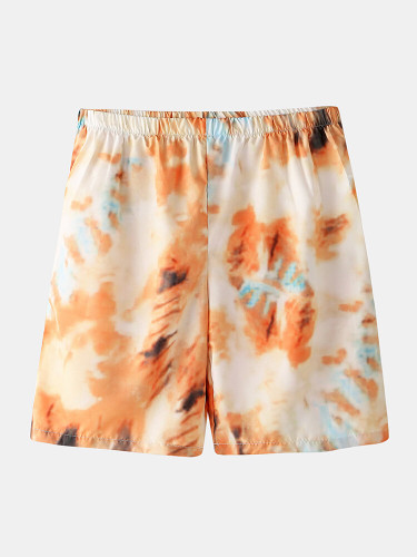 Men Summer Thin Tie Dye Short Sleeve Pajamas Sets Zipper Up Breathable Cozy Loungewears Men Summer Thin Tie Dye Short Sleeve Pajamas Sets Zipper Up Breathable Cozy Loungewears