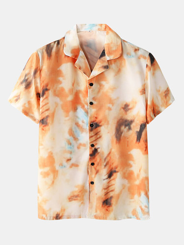 Men Summer Thin Tie Dye Short Sleeve Pajamas Sets Zipper Up Breathable Cozy Loungewears Men Summer Thin Tie Dye Short Sleeve Pajamas Sets Zipper Up Breathable Cozy Loungewears