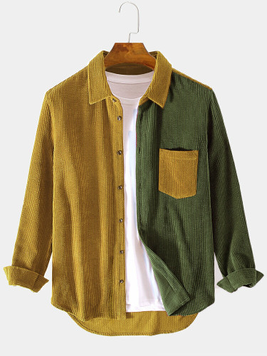 Copy of AMens Corduroy Designed Patchwork Casual Loose Long Sleeve Shirts
