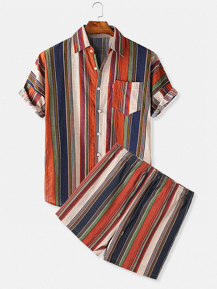 Mens Colorful Striped Print Casual Loose Designer Loungewear