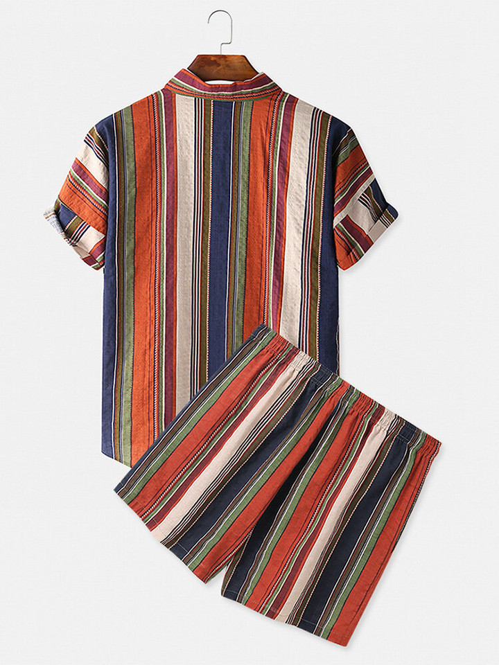 Mens Colorful Striped Print Casual Loose Designer Loungewear