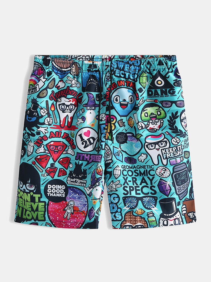 Mens Allover Funny Cartoon Print Loose Casual Two Pieces Outfits