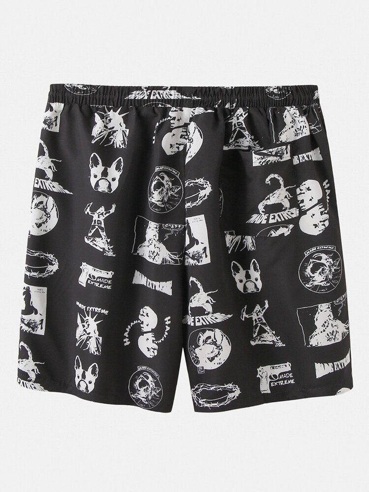 Mens Printed Loose Sets Short Sleeve Drawstring Shorts Holiday Two Pieces