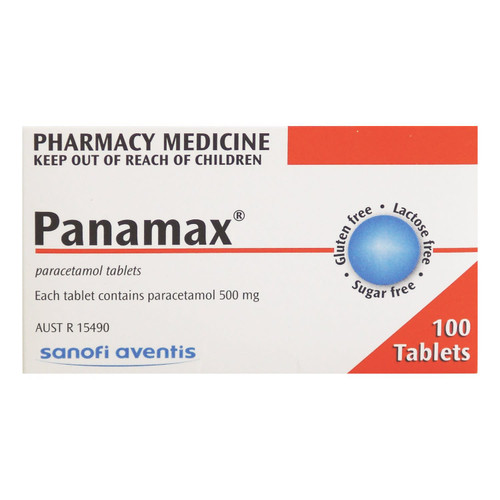 2D Front Package Image of PANAMAX PARACETAMOL TABLETS 100 at Pharmacy 4 Less.