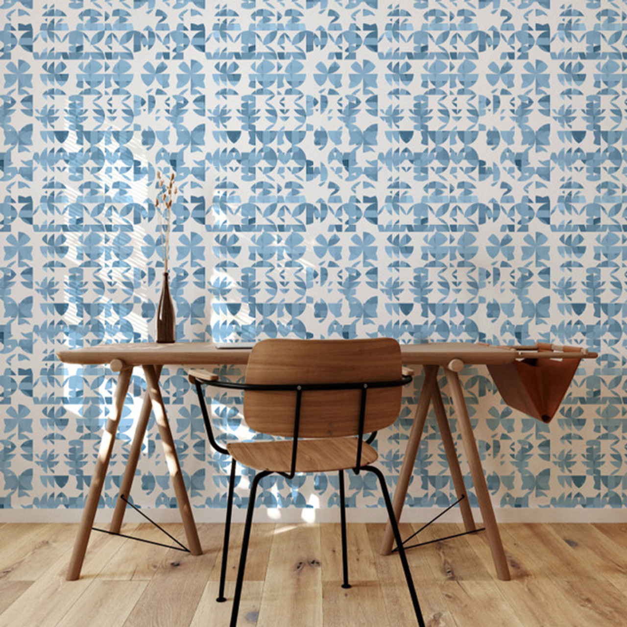 Succulent in Blue Peel & Stick Wallpaper Panel | SBC Decor
