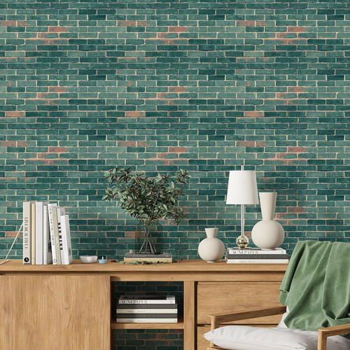 'Urban Brick Green' Industrial Farmhouse Peel & Stick Wallpaper