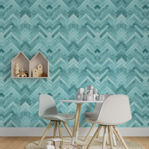 Woodland Turquoise Herringbone Peel & Stick Wallpaper Kids Room