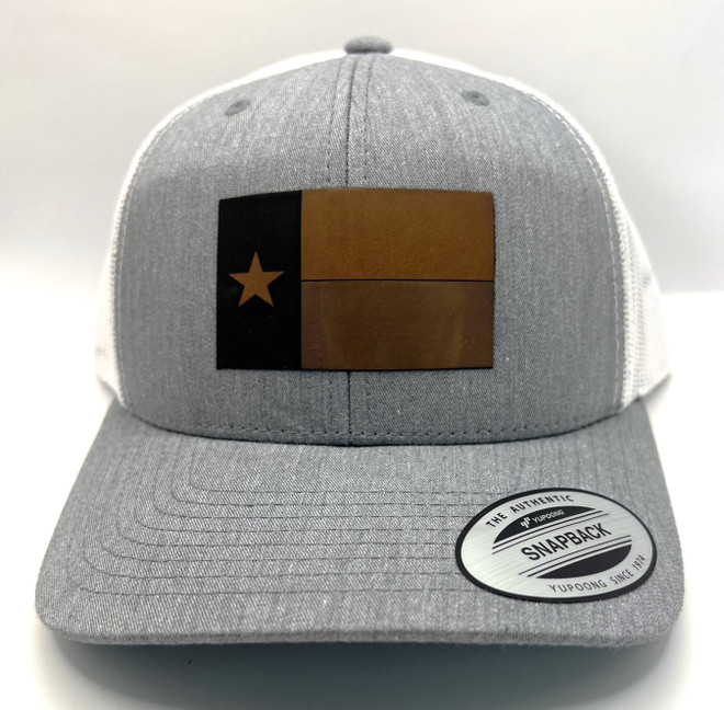 Texas flag leather patch on heather and white
