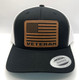 Veteran U.S flag leather patch on Black and white snap back