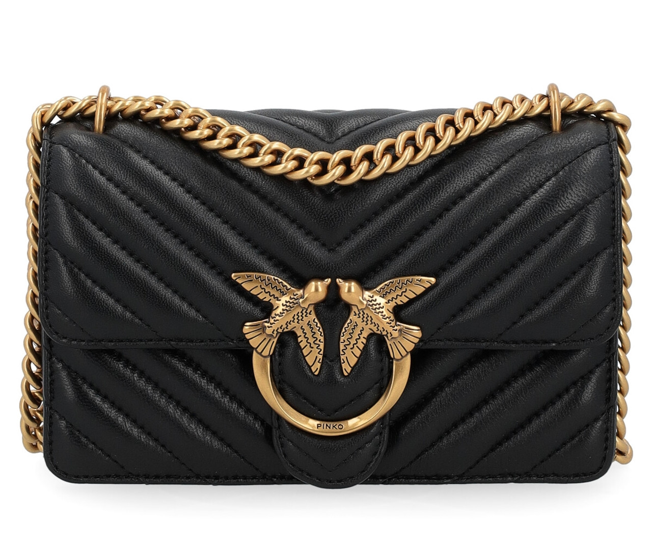 Borsa a tracolla Pinko Mini Love Bag One Chevron in pelle nera