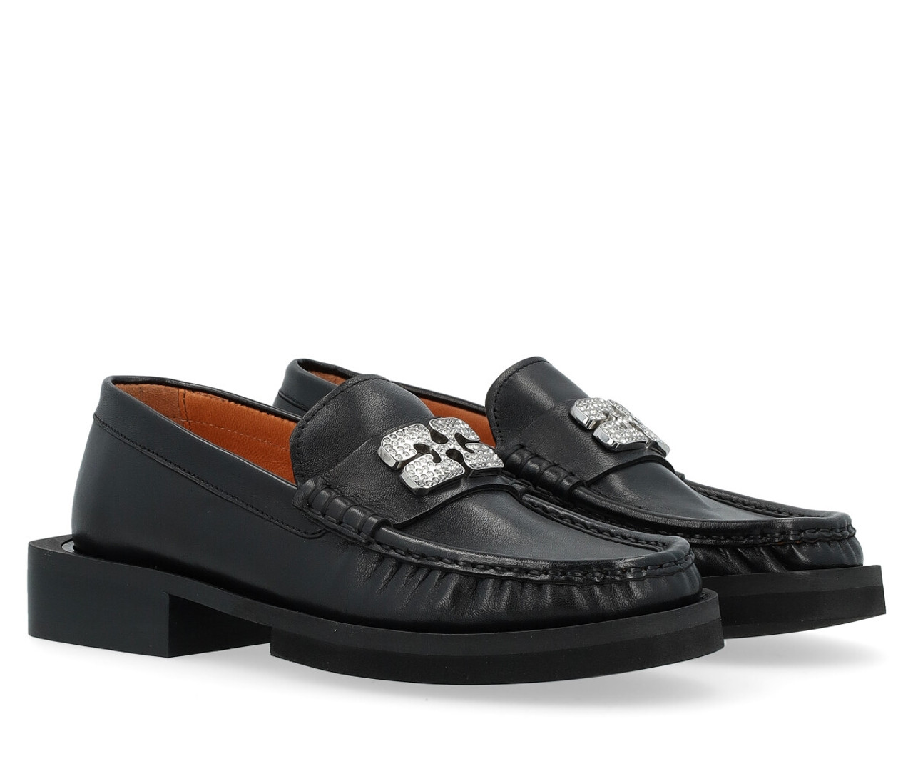 Moccasin Ganni black leather with rhinestones | H-Brands