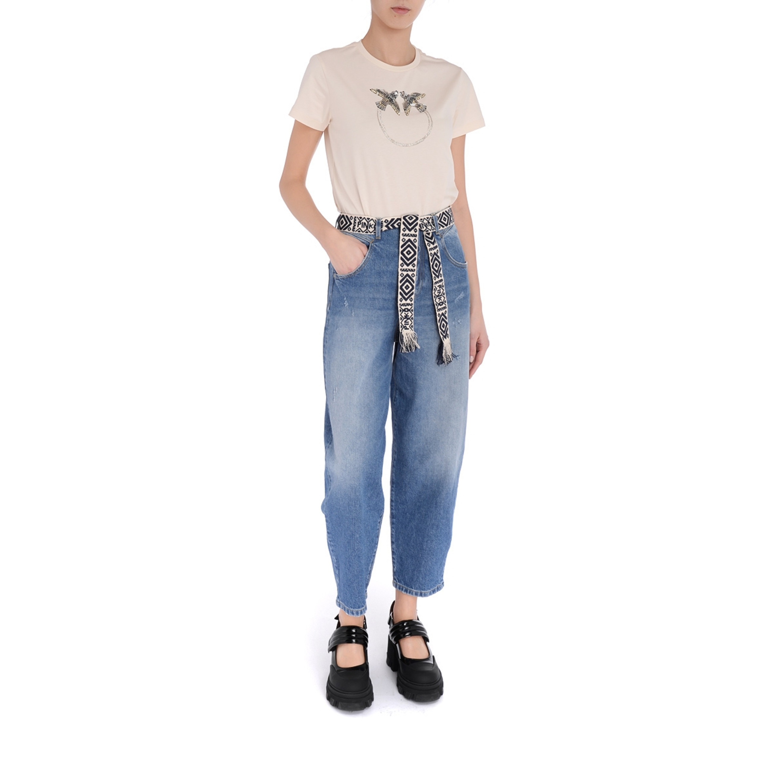 T-Shirt Pinko white with Love Birds | embroidery. H-Brands