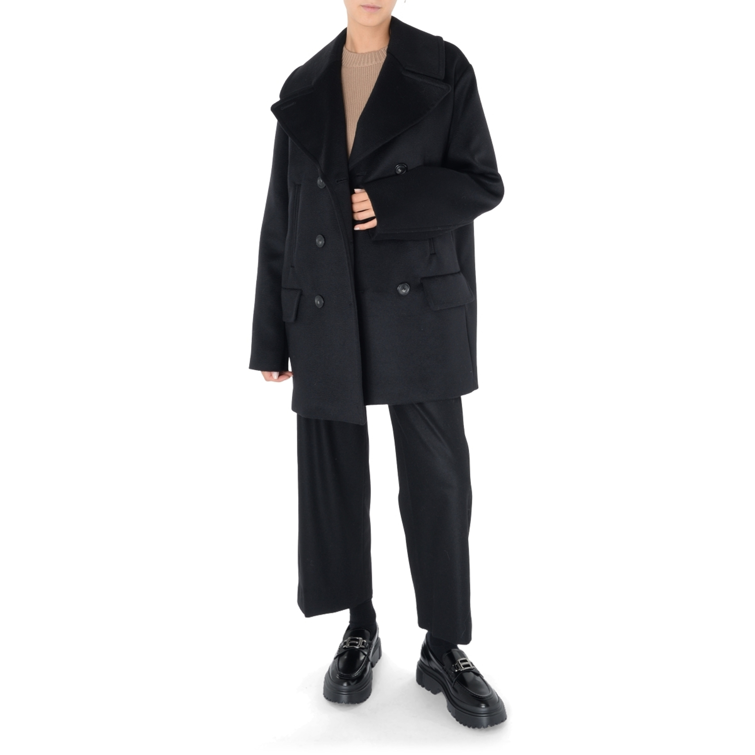 コート SPORTMAX COATS NERO Cashmere blend wrap coat, black | Sportmax