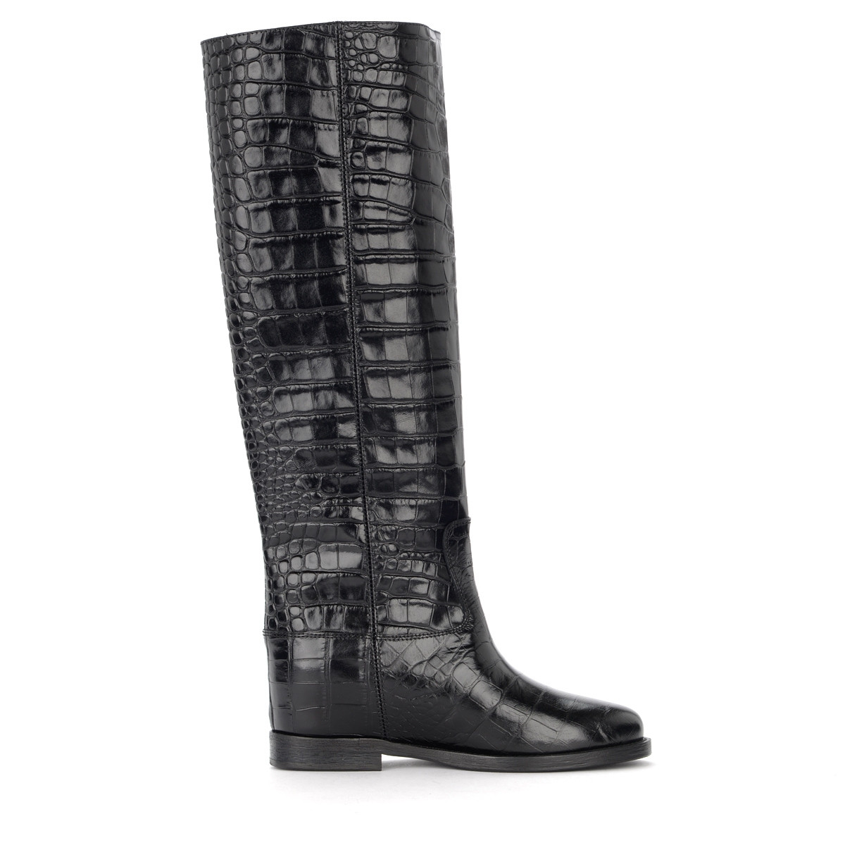 Stivale Via Roma 15 in pelle nera stampa cocco V dorata | H-Brands