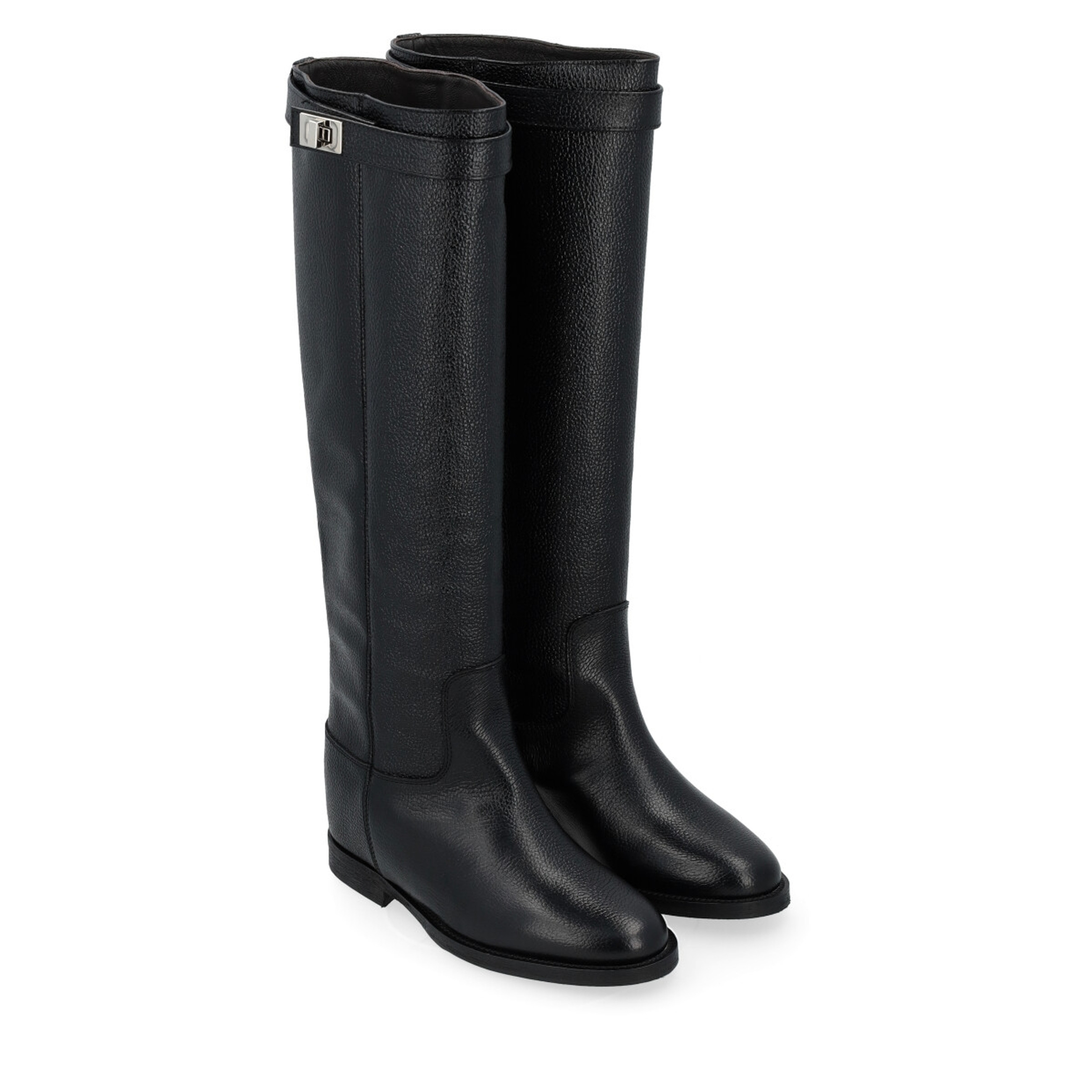ロングブーツ VIA ROMA 15 FW25 STIVALE CON LUCCHETTO (3807 TESTADIMORO) Stivale Via Roma 15 in pelle martellata nera con lucchetto