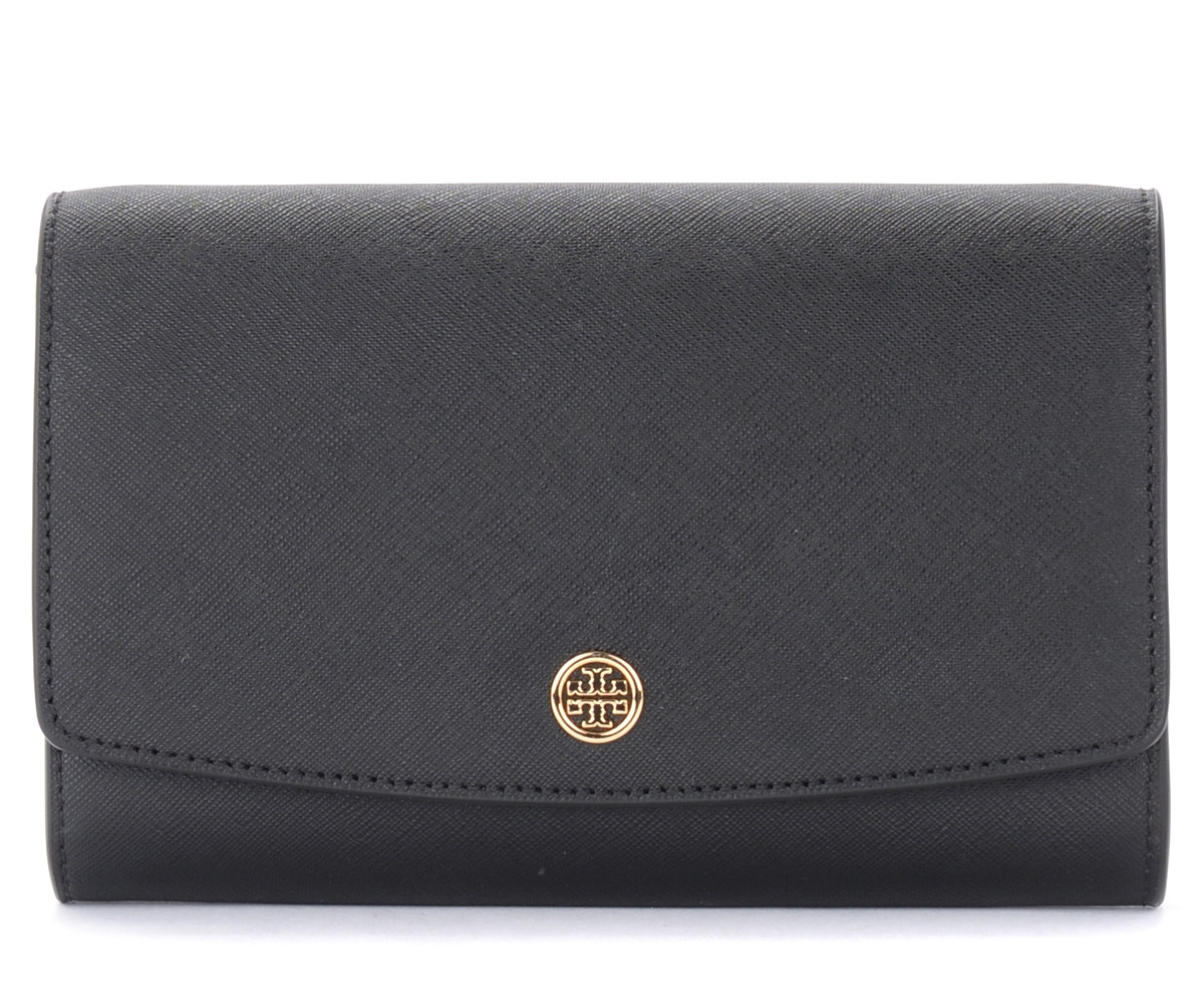 Portafoglio con catena Tory Burch Robinson in pelle nera