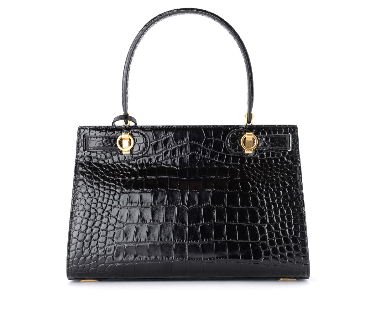 Tory Burch Radziwill Small Black Leather Bag with Crocodile Print