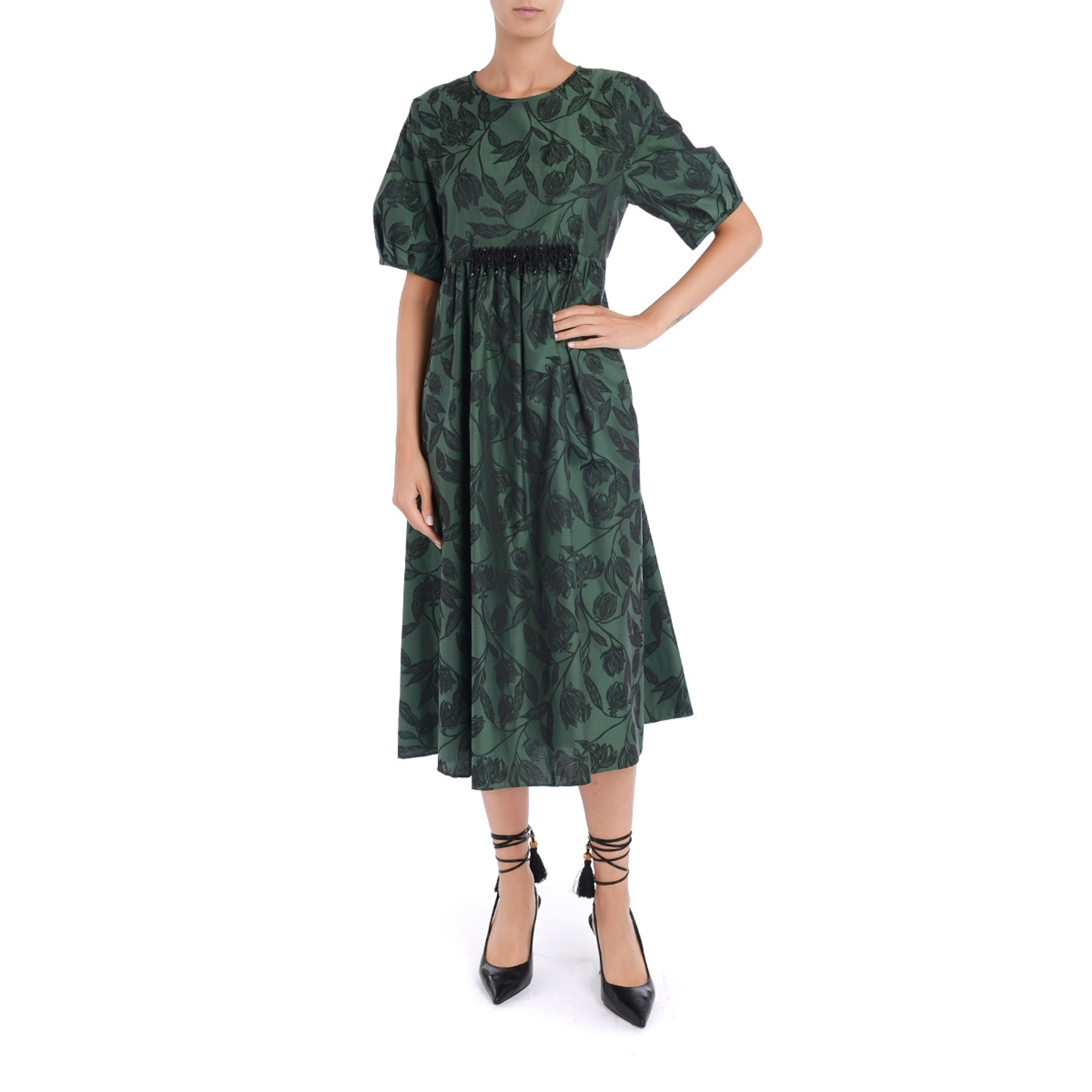 MAXMARA シオトフリンシエッシショル 2414541052600 001 Dress 'S Max Mara in dark green cotton jacquard | H-Brands