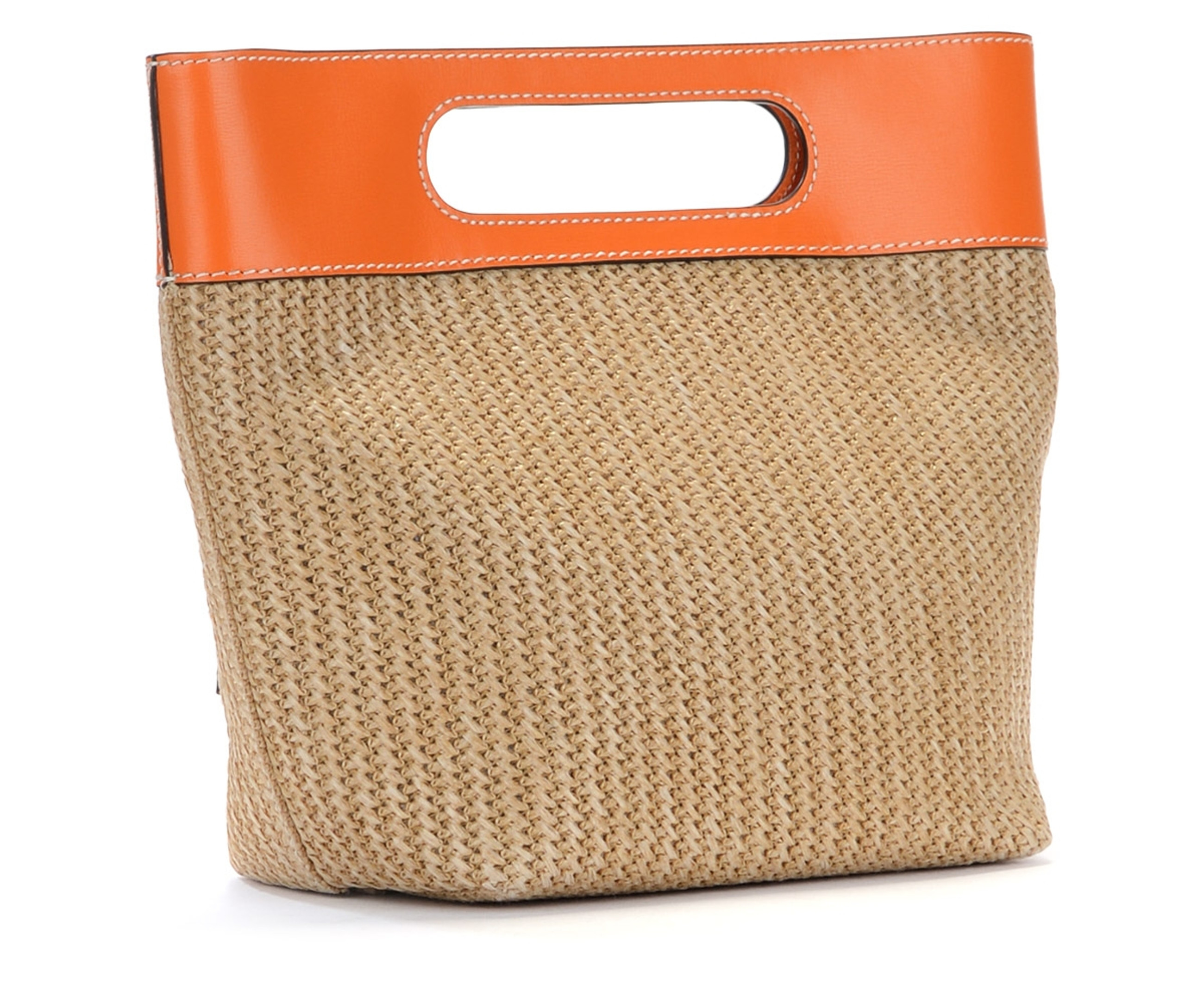 【Ganni】 Faux leather-trimmed raffia tote bag Faux leather-trimmed raffia tote bag in beige - Ganni