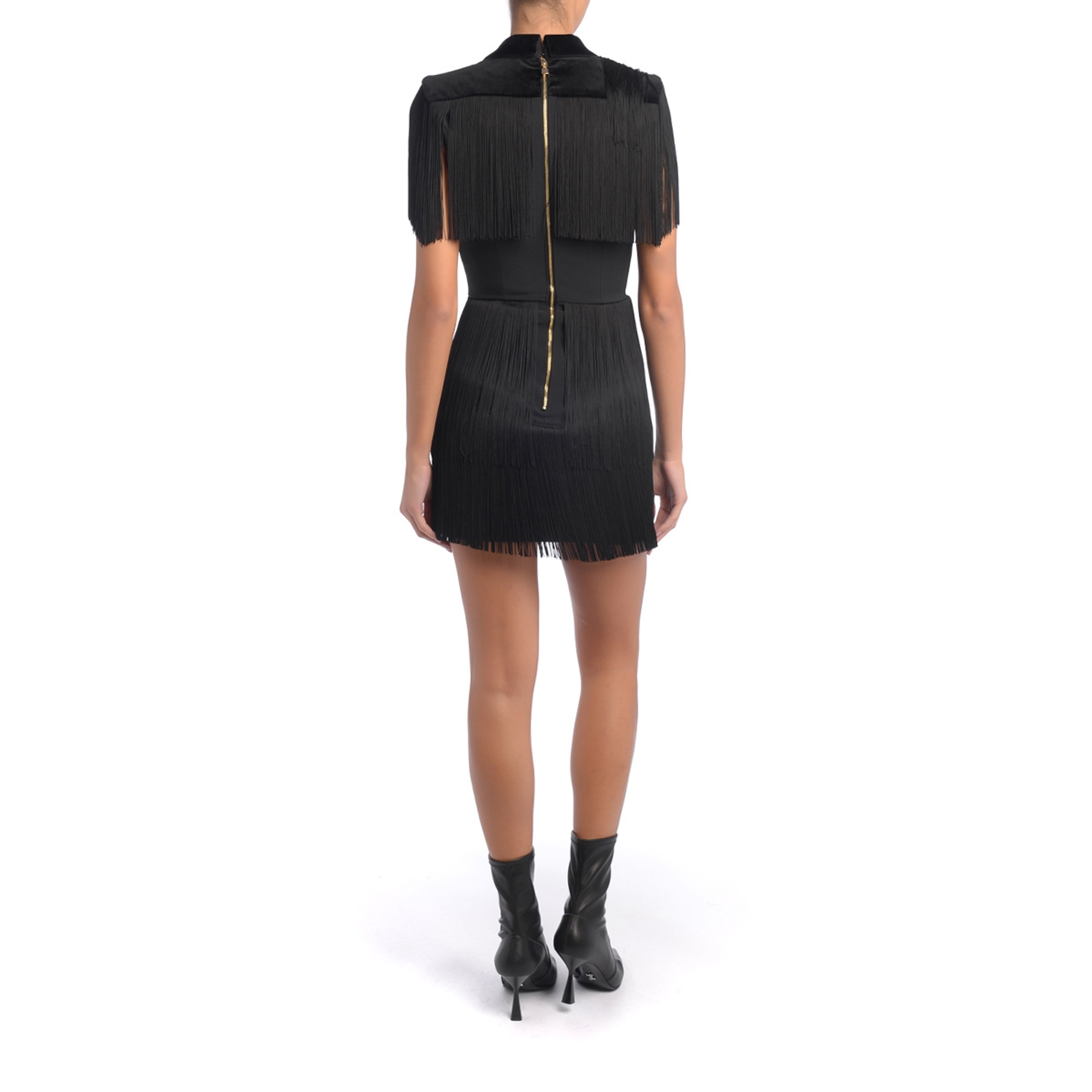☆ELISABETTA FRANCHI ブラック ミニドレス Mini dress Elisabetta Franchi black with bangs | H-Brands