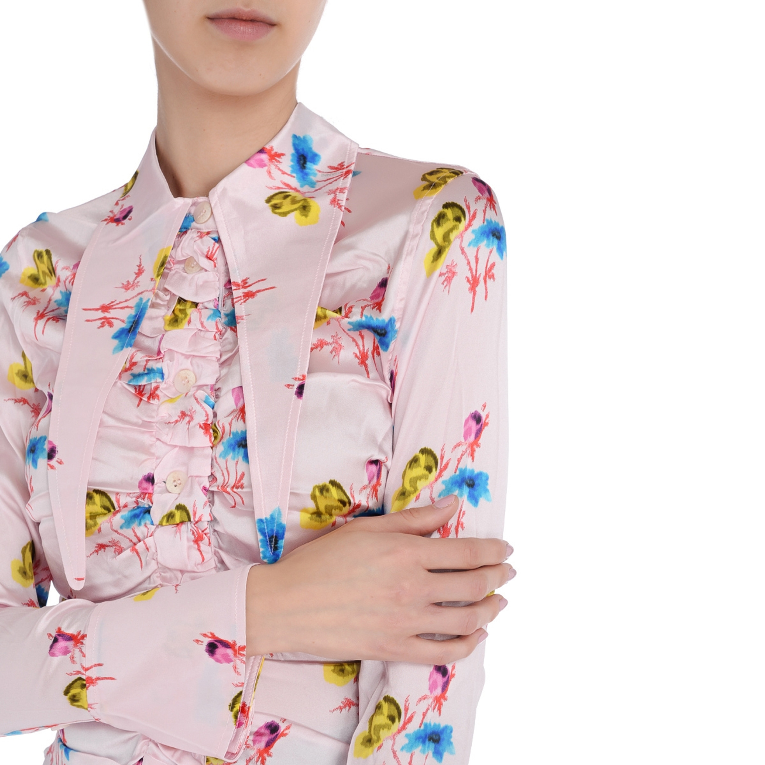 Shirt Ganni in pink silk with floral print | H-Brands