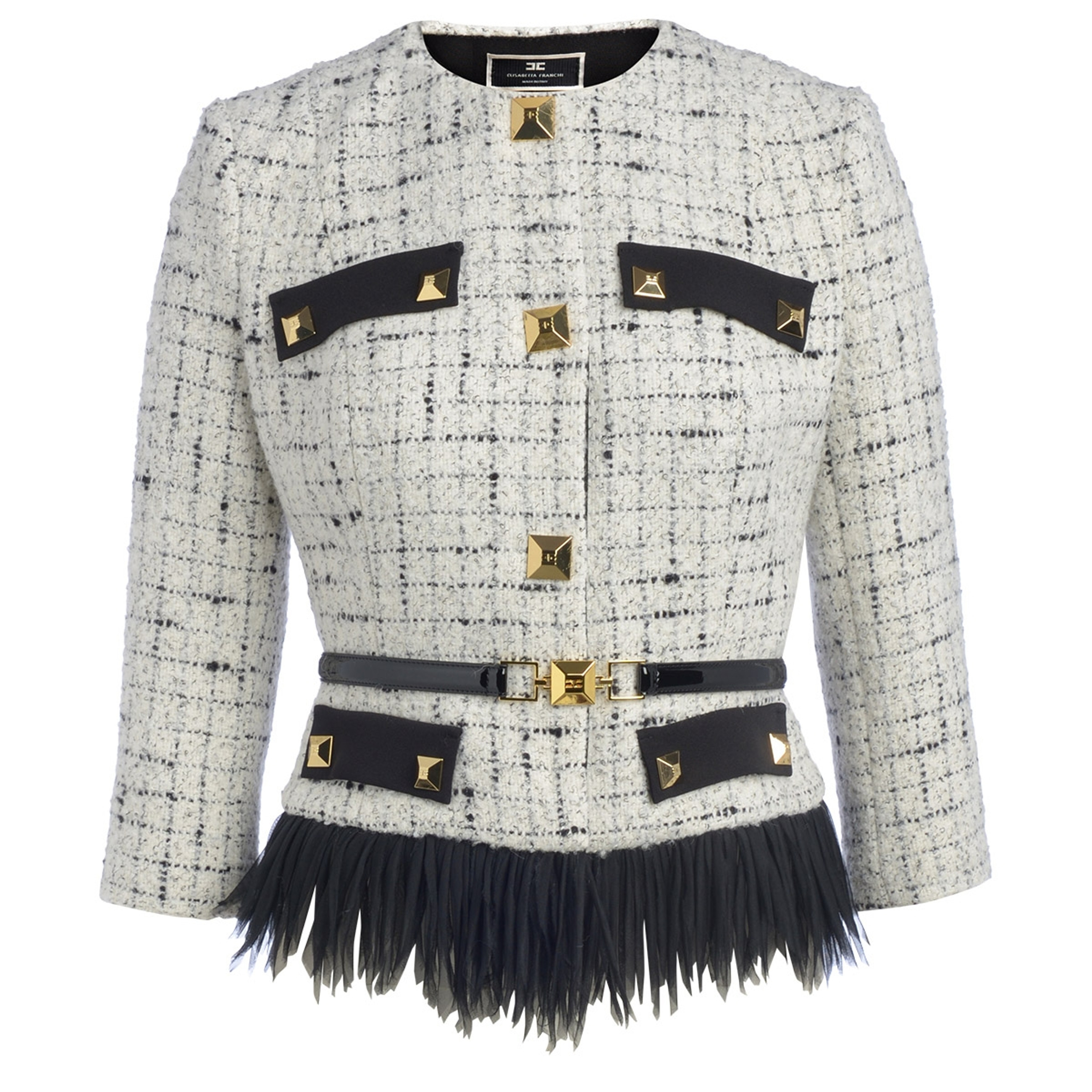 【希少】ELISABETTA FRANCHI ラペル&ボタン付き ジャケット 3色 Jacket Elisabetta Franchi black and white tweed | H-Brands