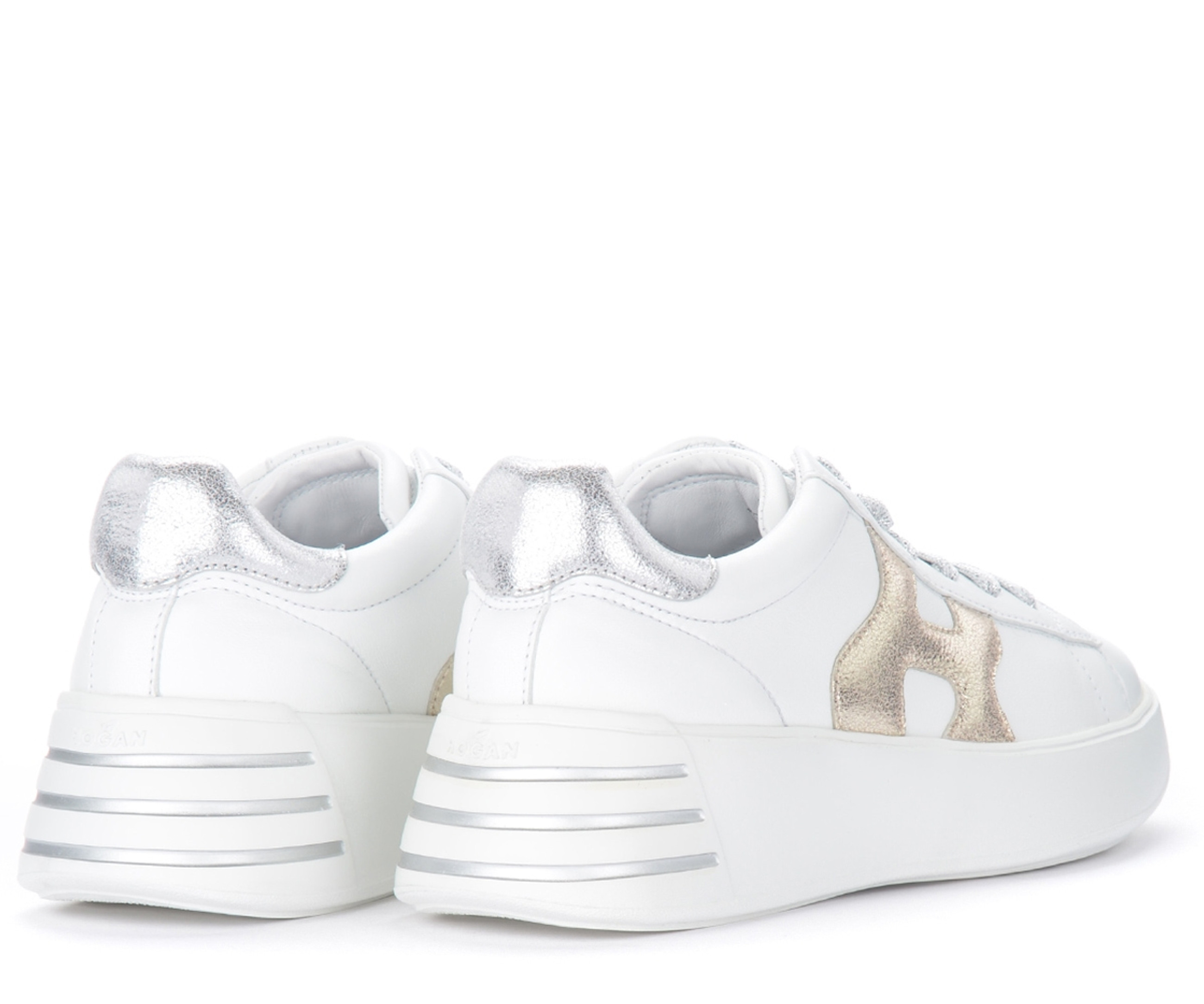 Sneakers Hogan Rebel in white silver and gold leather | H-Brands