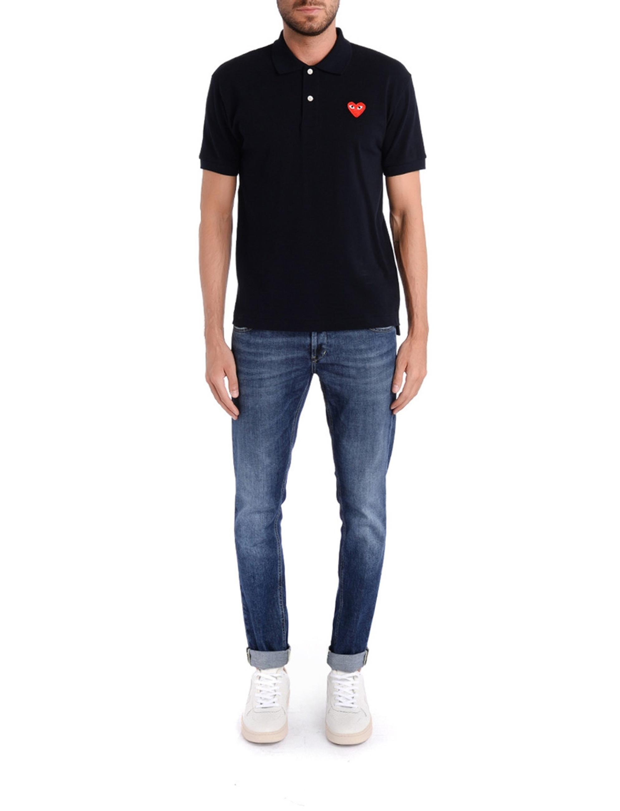 Comme Des Garcons Play navy blue polo shirt with red heart