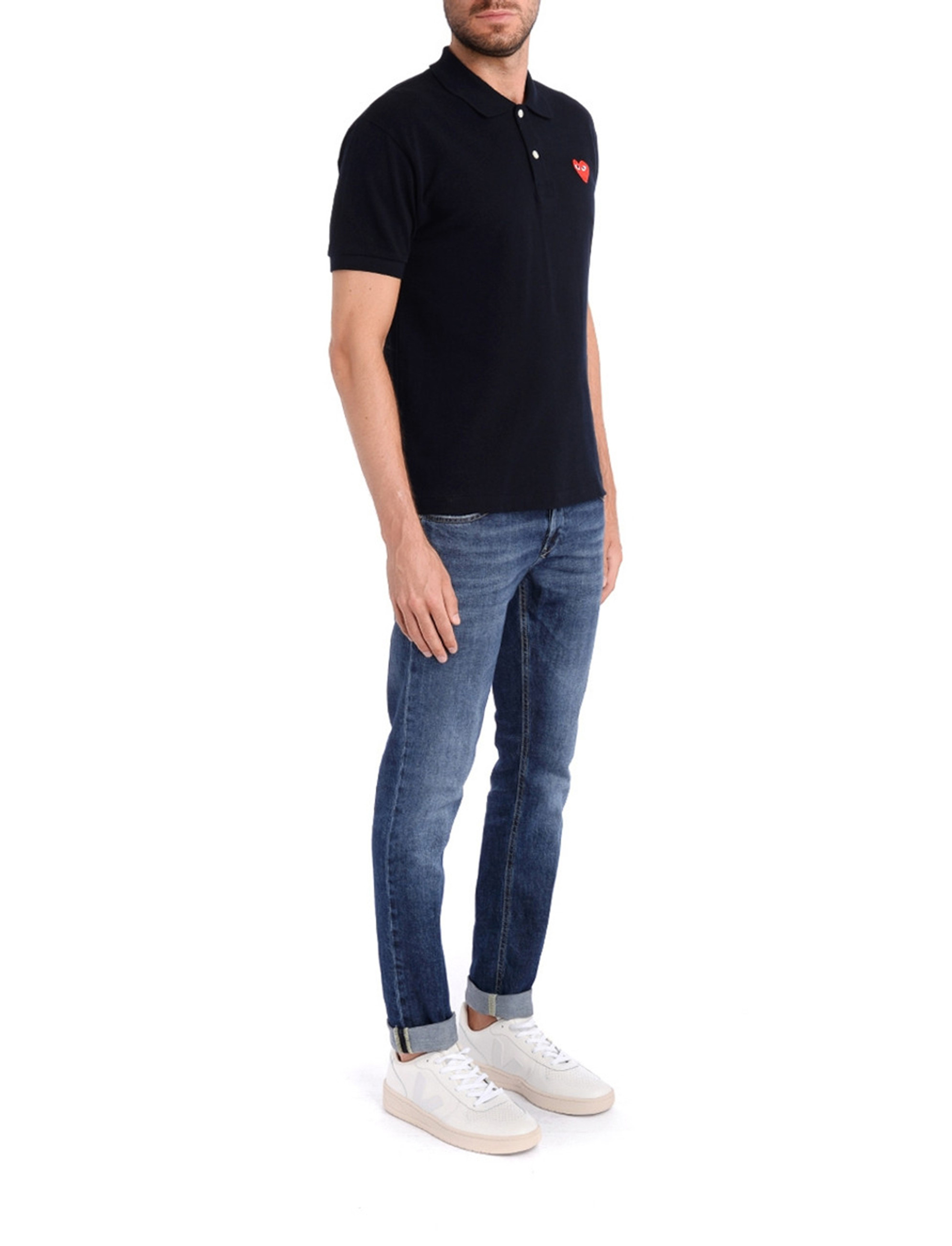 PLAY COMME DES GARÇONS NAVY POLO COMME DES GARCONS CDG PLAY RED HEART POLO SHIRT NAVY AZ-T006