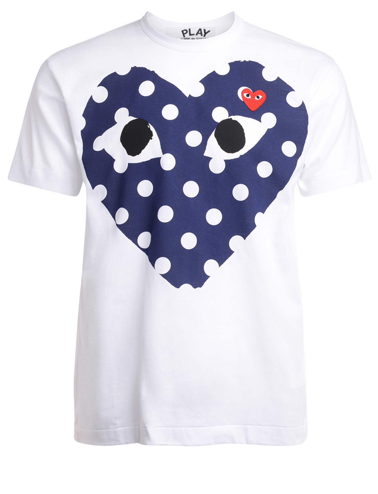 T-Shirt da uomo Comme Des Garçons PLAY bianca con cuore blu a pois